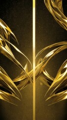 Poster - Golden abstract floral design with elegant curves and shimmering highlights on a dark background