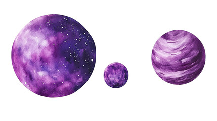 Poster - Colorful Watercolor Nebula Illustration Featuring Three Cosmic Planets Generative AI