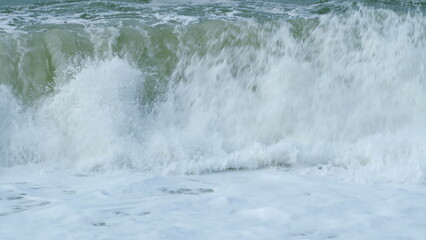 Amazing Waves Crashing In Ocean. Storm Sea With Waves Crashing. Seashore Big Wave Crashing. Real time.