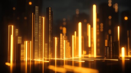 Poster - Abstract Urban Landscape with Glowing Neon Lights