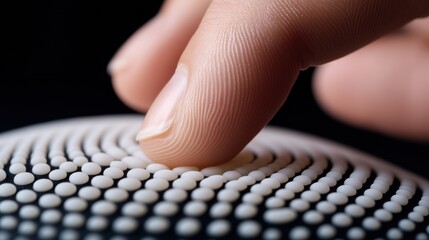 Wall Mural - Finger touching textured surface with concentric circles, highlighting tactile sensation, AI