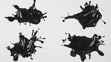 Poster - Black Ink Splats in Dynamic Shapes Against a Plain White Background Generative AI