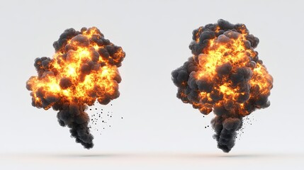 Poster - Realistic Explosions With Fiery Fireballs and Thick Black Smoke Rising Generative AI