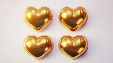 Poster - Four Golden Heart Icons on a Light Background Generative AI