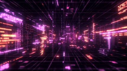 Poster - Futuristic Digital Network in Purple and Pink Colors