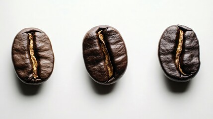 Poster - Roasted Coffee Beans Arranged in a Row on a Light Background Generative AI