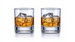 © niramol - A photostock of whiskey glasses with ice on a white background, isolated and elegant.