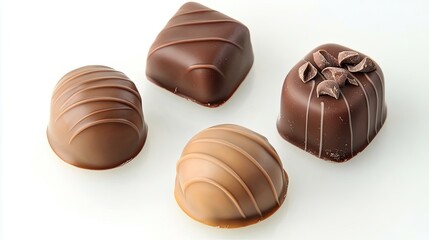 Poster - Assorted Chocolate Pralines Arranged on a White Surface Generative AI