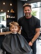 © Bargais - A boy in a barbershop with his barber.