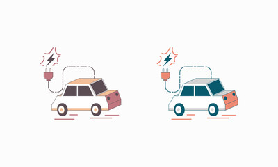 Two Electric Car Illustrations with Plugged-In Charging Cords