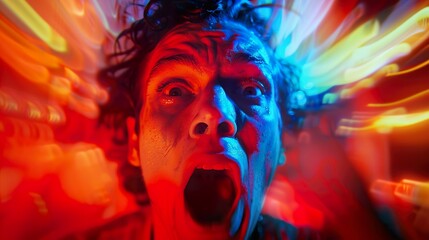 Close-up Portrait of a Man Screaming in Fear