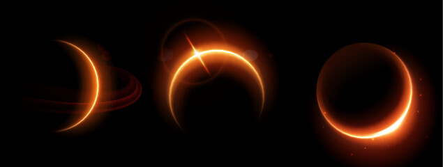 Poster - solar or lunar eclipse phases set isolated on black background. vector realistic illustration of neo