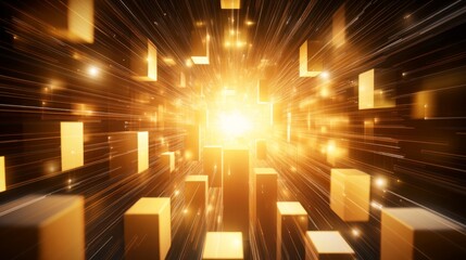 Poster - bright explosion of light with floating cubes