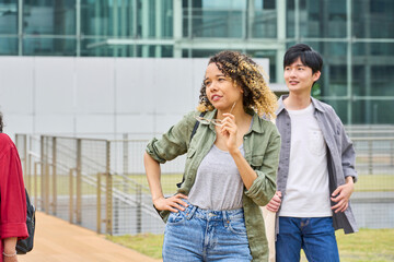 Poster - global, colleague, friend, university student, multinational, studying abroad, language, working holiday, international student, student, generation z, japanese, asian, campus, university, group, casu