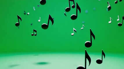 Poster - 3d music notes falling on green screen background for music projects. adds visual interest and whims
