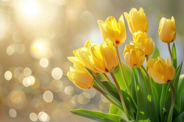 Wall Mural - spring easter background with beautiful yellow tulips. summer flower background.