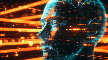 Poster - Human head made of data, artificial intelligence concept