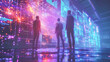 © João Macedo - Businessmen watching futuristic digital wall with big data interface