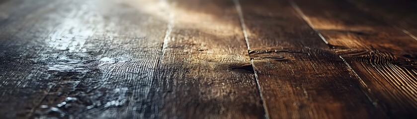 Wall Mural - Close-up of a Rustic Wooden Surface with a Diagonal Perspective and Sunlight