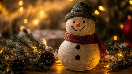 Wall Mural - White space snowman with a plain background, using soft lighting to bring out holiday warmth