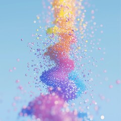 Poster - a colorful swirl of sparkling particles gently rises against a clear blue sky, creating a magical an