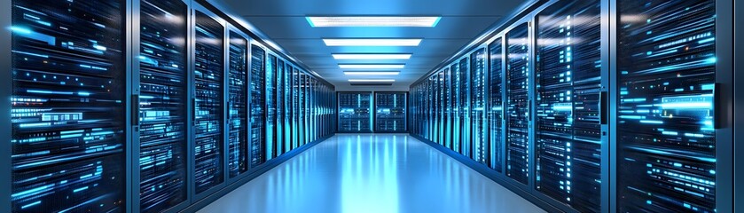 Poster - A long hallway filled with server racks in a data center
