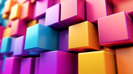 Poster - Vibrant colorful cubes create an engaging abstract pattern in a three-dimensional design during bright daylight