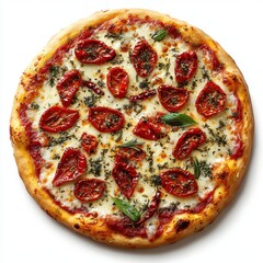 Freshly baked margherita pizza with tomatoes, basil, and melted mozzarella cheese delicious italian cuisine