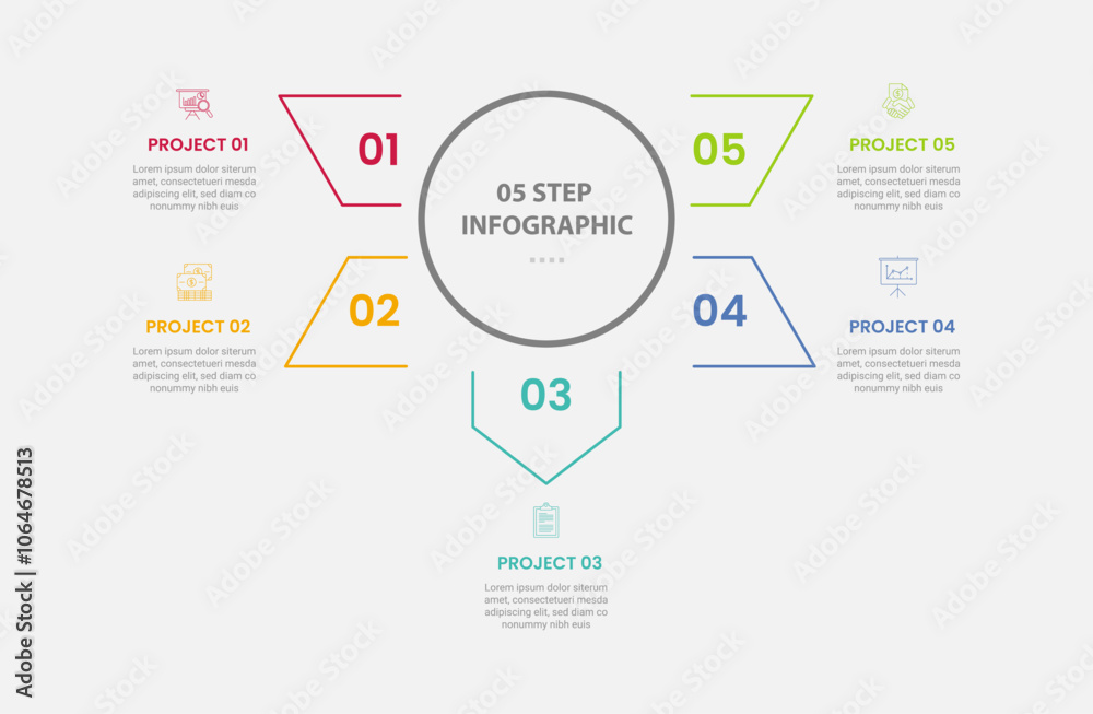 5 points template infographic outline style with 5 point step template ...