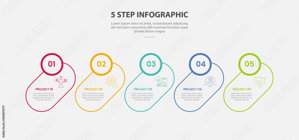 5 points template infographic outline style with 5 point step template ...