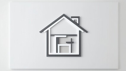 Stylized house outline with furniture elements on a white isolated background