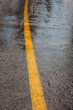 © Mint Images - High angle close up of a solid yellow line on wet road.
