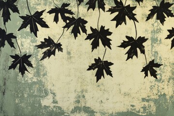 a painting of a bunch of leaves on a wall