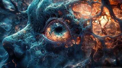 Wall Mural - abstract digital art: close-up of a glowing eye