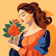 Canvas Print - ILLUSTRATION OF A WOMAN WITH ROSES 