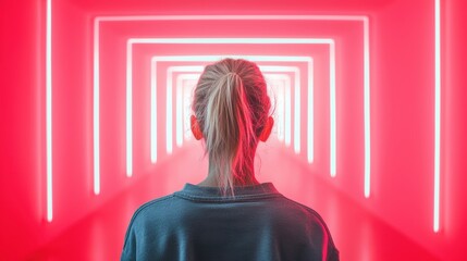 An immersive art installation featuring a labyrinth of neon lights, with visitors invited to wander through its glowing corridors and experience the play of light.