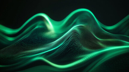 Poster - Abstract green wave patterns depicting sound and light in a digital landscape