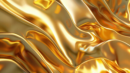 Poster - A rich and luxurious close-up of flowing golden fabric, showcasing its glossy texture and elegance for graphic resources.