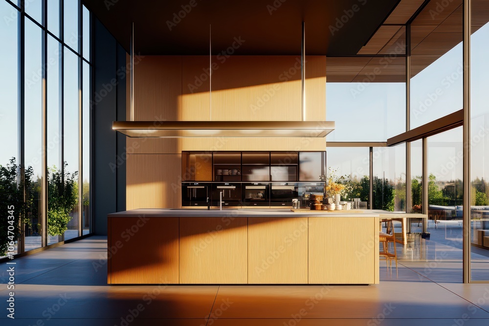 Stylish modern kitchen in an open plan layout, featuring sleek design ...
