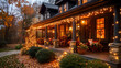 © GoldPumaze - A charming villa with a wrap-around porch adorned for Thanksgiving festivities.