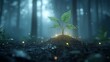 © NadenDesign - Nurturing new life a young plant emerges in a mystical forest environment