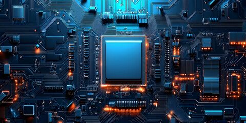 Poster - The Heart of Innovation: A close-up of a powerful CPU, its glowing circuitry pulsating with digital energy. The intricate design suggests a complex system at work.