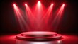 © Watcharapon - Red light shining on a podium with circular stage , illumination, spotlight, stage, performance, presentation