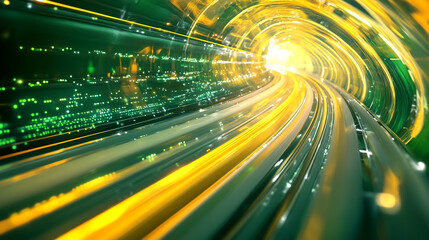 Poster - Vibrant spiral tunnel of light and color showcasing abstract motion in a digital landscape