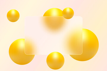 Aufkleber - Glass morphism website landing page template. Frosted glass partition with floating spheres.
