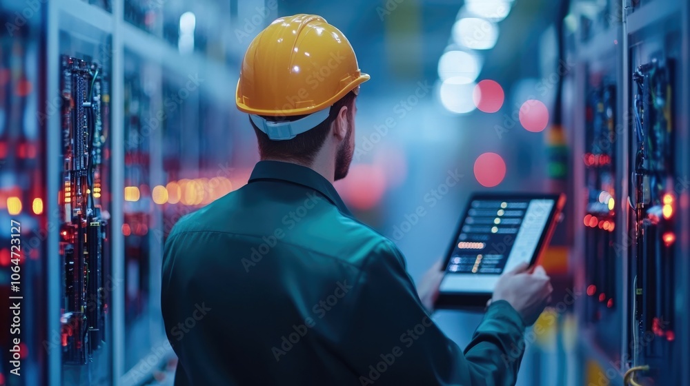 Technician carefully conducting a final inspection and testing on ...