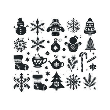 A set of Christmas and winter ornament elements vector illustration