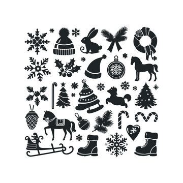 A set of Christmas and winter ornament elements vector illustration