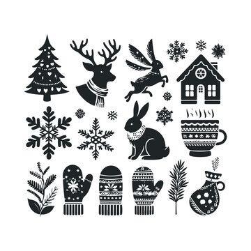A set of Christmas and winter ornament elements vector illustration