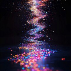Poster - vibrant stream of colorful light particles swirling in a dark setting creating a mesmerizing visual 
